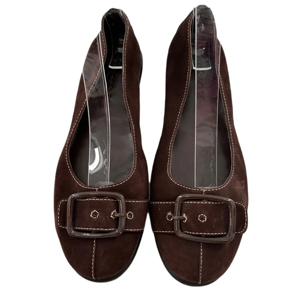 Aerosoles womens flats size 7.5 chocolate brown suede buckle old money loafers